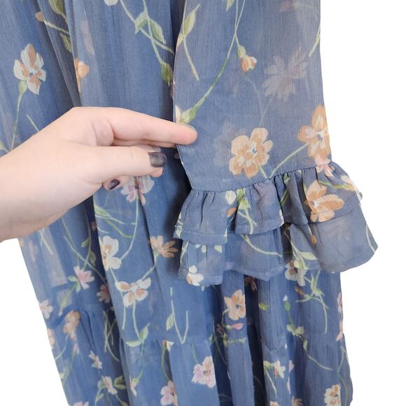 Patrons of Peace Blue Floral Maxi Dress with Long Flutter Sleeves size XS - Picture 7 of 10